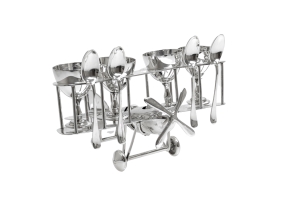 Fabulous Silver Plated Novelty Egg Cup holder in the shape of a biplane - image 1