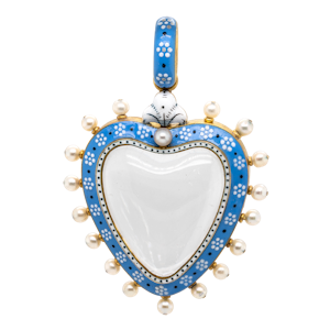 Enamel natural pearl rock crystal heart pendant - Charlotte Sayers