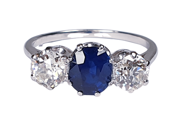 Sapphire and Diamond Three Stone Diamond Engagement Ring  DBGEMS - image 1