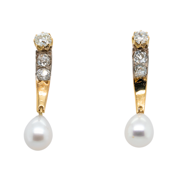 Antique pearl and diamond dangly earrings - image 1