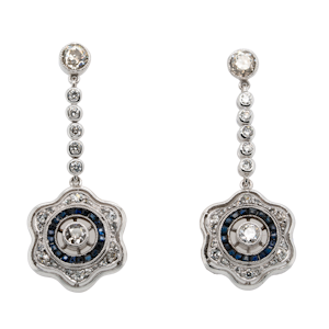 Art Deco diamond and calibre-cut sapphire earrings