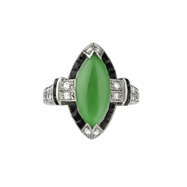 Jade Onyx & Diamond Ring. - image 1