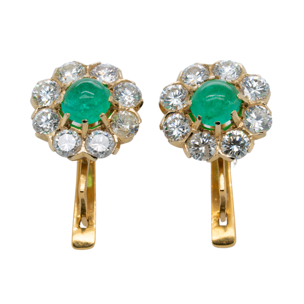Russian diamond and cabochon emerald earrings - image 1