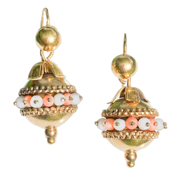 A pair of Gold and Coral Drop Earrings - image 1