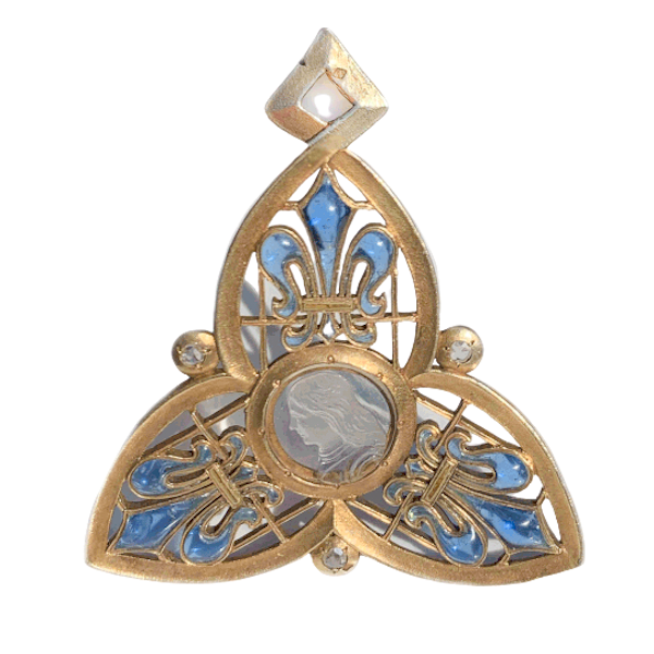 A Diamond, Rock Crystal & Gold, Plique a Jour Pendant by Comte Enguerrand du Suau de la Croix - image 1
