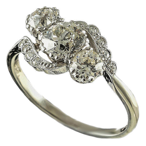 MM6495 Edwardian three stone diamond crossover ring - image 1