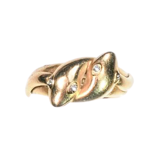 A Gold Snake Ring with Diamond and Ruby Eyes - image 1