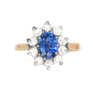 Ceylon Sapphire & Diamond Cluster Ring in 18ct Gold | 1.4ct Stone | c.1980s