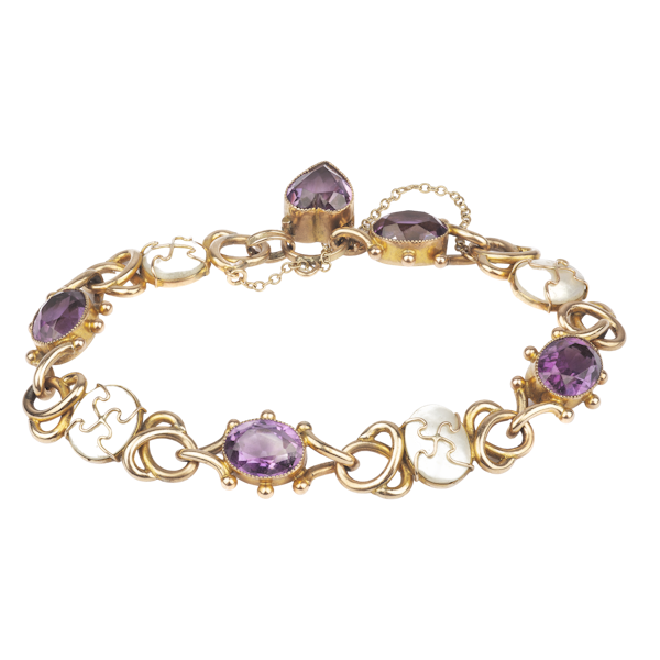 A 1960s Gold Amethyst and Mother of Pearl Bracelet - image 1