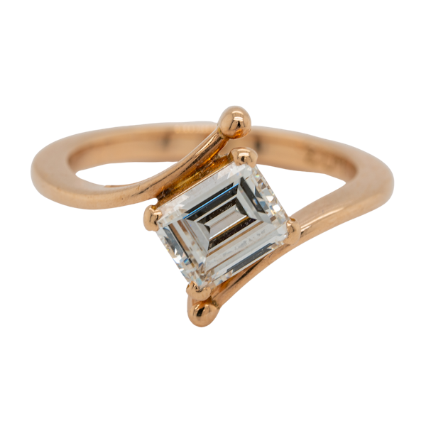 Rose gold emerald cut diamond solitaire  ring with certificate - image 1