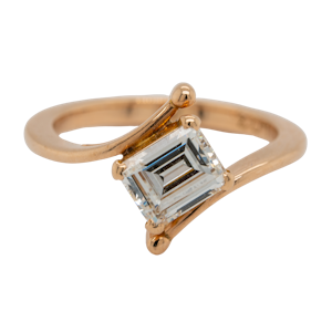 Rose gold emerald cut diamond solitaire ring with certificate
