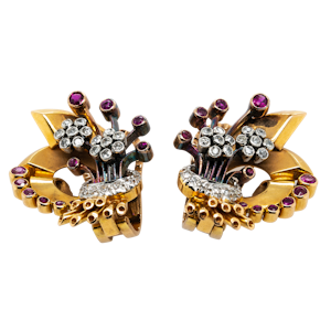 Diamond and ruby clip earrings