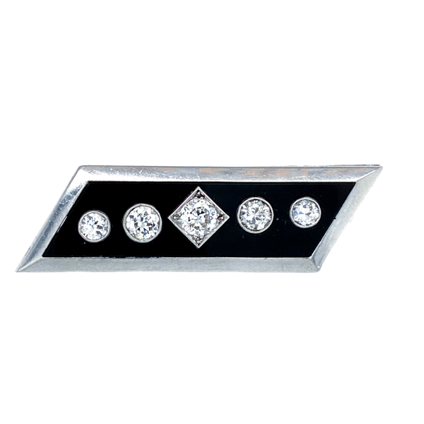 Art Deco platinum and onyx rhombic shaped brooch - image 1