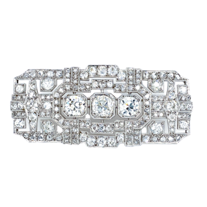 Art Deco platinum tablet diamond brooch Diamonds total 13 ct est.