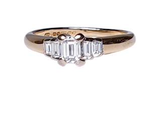 Vintage Emerald Cut and Baguette Diamond Engagement Ring  DBGEMS