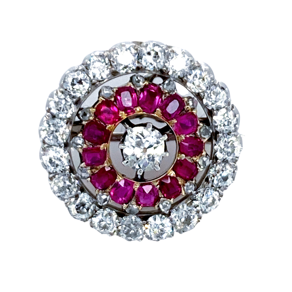 Burma ruby and diamond target brooch - image 1