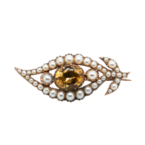 Georgian Pearl Brooch Set With A Foiled Topaz
