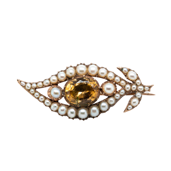 Georgian Pearl Brooch Set With A Foiled Topaz - image 1