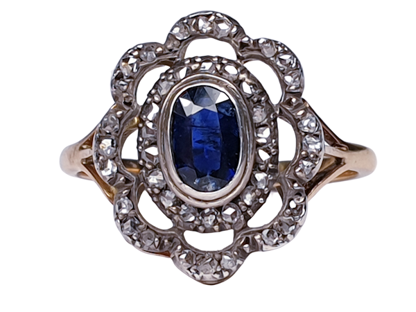 Antique Sapphire and Rose Cut Diamond Cluster Ring  DBGEMS - image 1