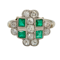 Emerald and diamond tablet shape Art Deco cluster ring - image 1