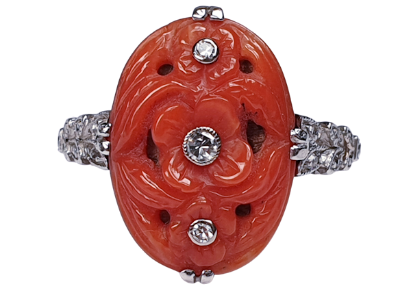 Art Deco Coral & Diamond Ring  DBGEMS - image 1