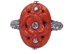 Art Deco Coral & Diamond Ring DBGEMS