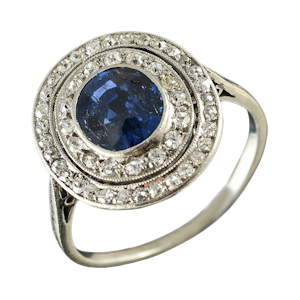 MM6468r Platinum Edwardian sapphire diamond target ring 1910c
