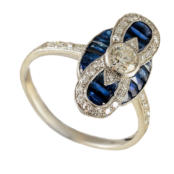 MM6408r Art Deco sapphire diamond platinum marquise ring 1920c - image 1