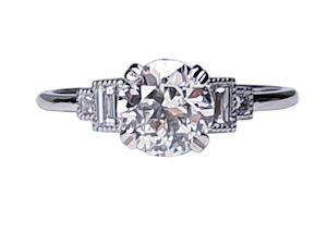 1.06ct old European transitional cut diamond engagement ring with baguette shoulders DBGEMS