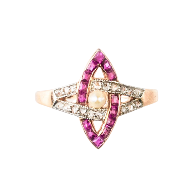 An Art Deco Ruby, Diamond and Pearl Ring - image 1