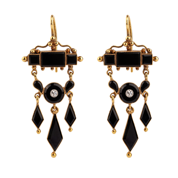 A pair of Gold and Onyx Pagoda Earrings - image 1