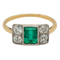 Emerald and diamond tablet shape Art Deco ring - image 1
