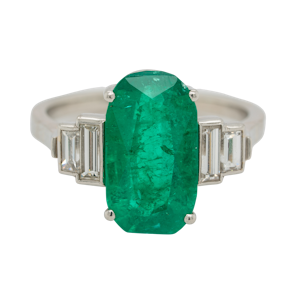 Emerald and diamond oval Art Deco ring with emerald 4.50 ct est.