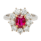 Ruby and diamond modern cluster ring - image 1