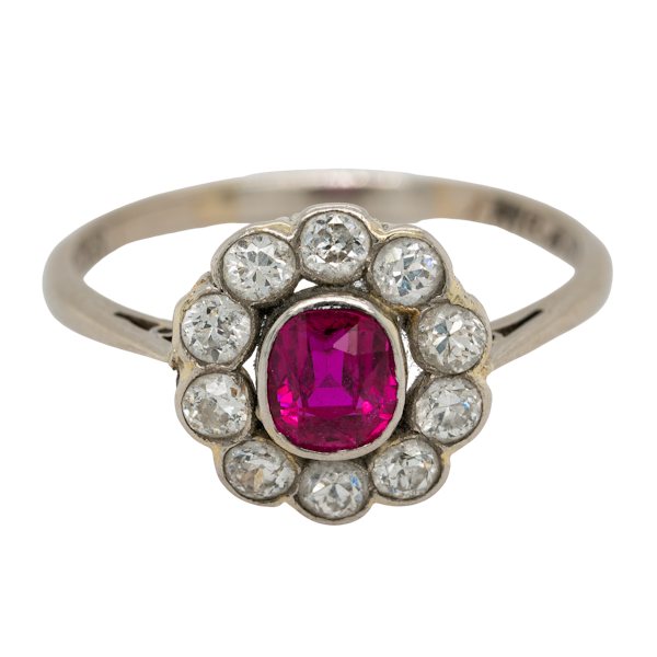 Edwardian ruby and diamond cluster ring - image 1