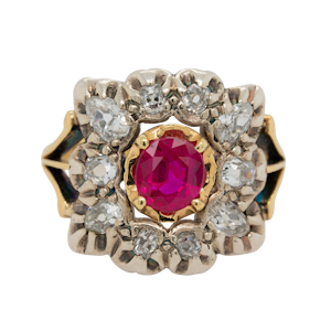 Victorian ruby and diamond rectangular cluster  ring.