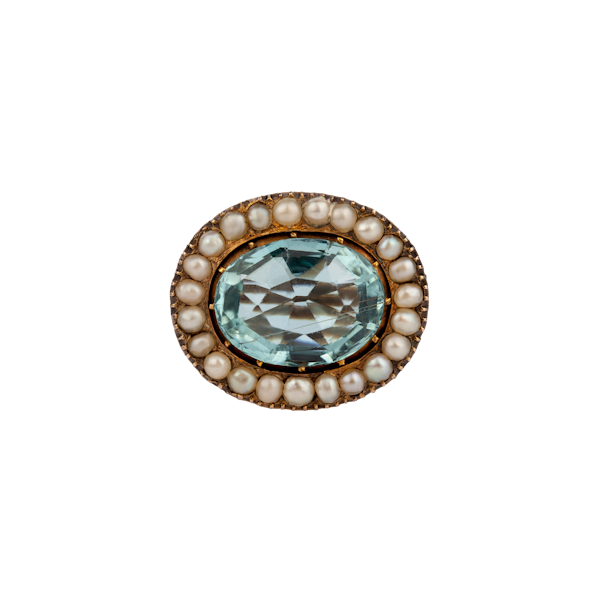 Aquamarine and natural pearl Georgian brooch - image 1