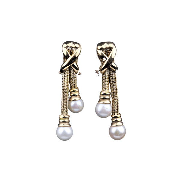 9ct Gold Pearl Tassel Earrings. Spectrum Antiques - image 1