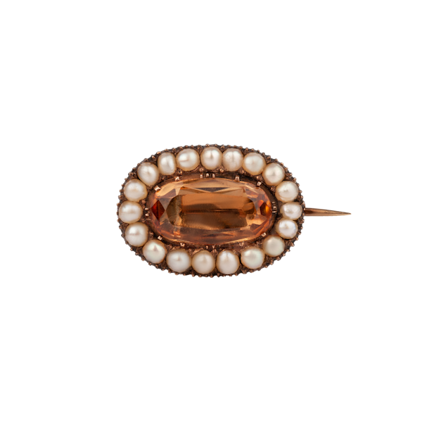 Georgian topaz and natural pearl brooch - image 1