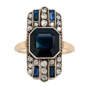 Art Deco sapphire and diamond tablet ring