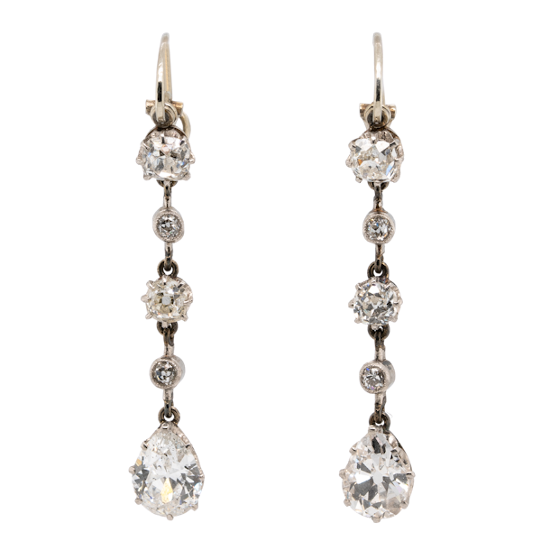Art Deco diamond drop dangly earrings - image 1