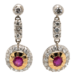 Ruby and diamond dangly cluster earrings