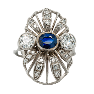 Diamond and sapphire  large oval tablet ring