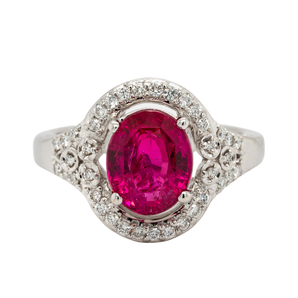 18K white gold 3.54ct Natural Ruby and 0.32ct Diamond Ring - image 1