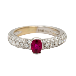 18K white gold 0.50ct Natural Ruby and 0.75ct Diamond Ring.