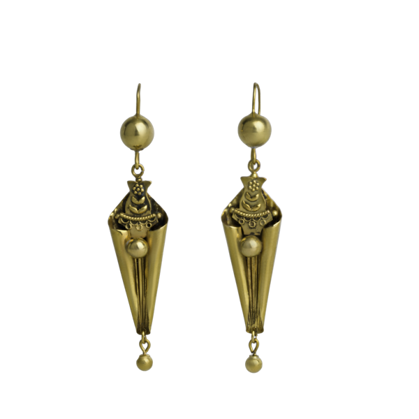 Etruscan style Gold drop Deco Earrings - image 1