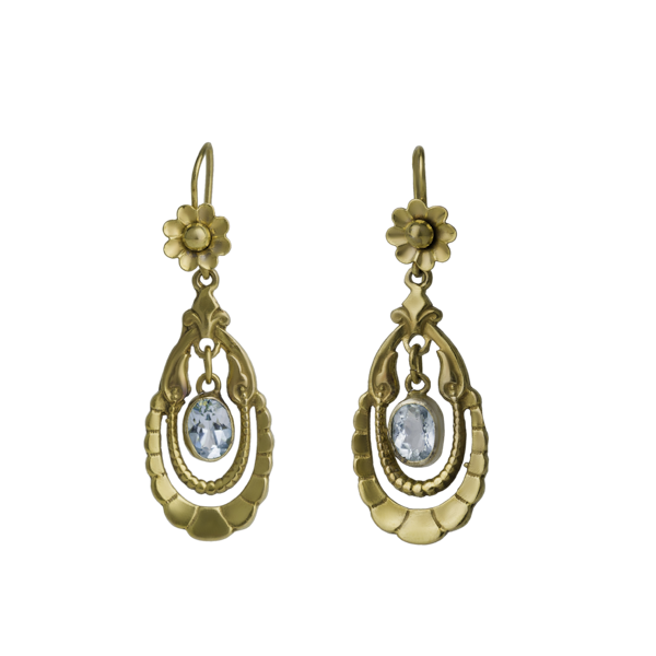 Edwardian Gold and Aquamarine Drop Earrings - image 1