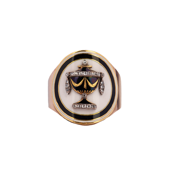 Georgian diamond enamel urn ring - image 1