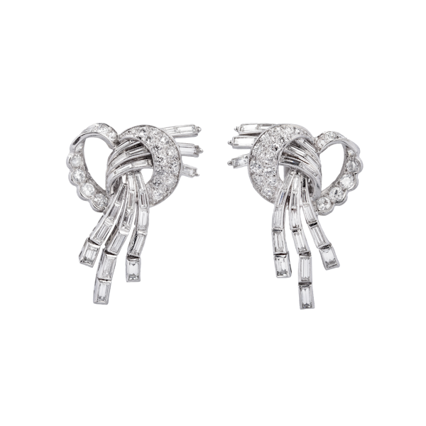 Stylish 1930's Diamond and Baguette Diamond Earrings  DBGEMS - image 1