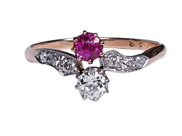 Edwardian Ruby and Diamond Cross Over Ring  DBGEMS - image 7